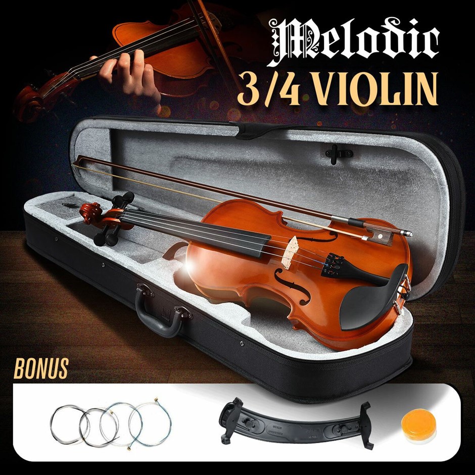 Melodic 3/4 Acoustic 4 String Violin Kit with Case Bow & Rosin