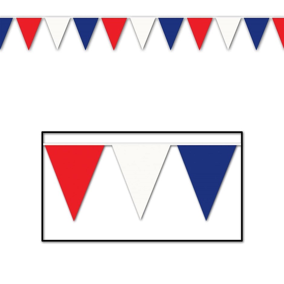 12 x BEISTLE Red, White & Blue Pennant Banner.