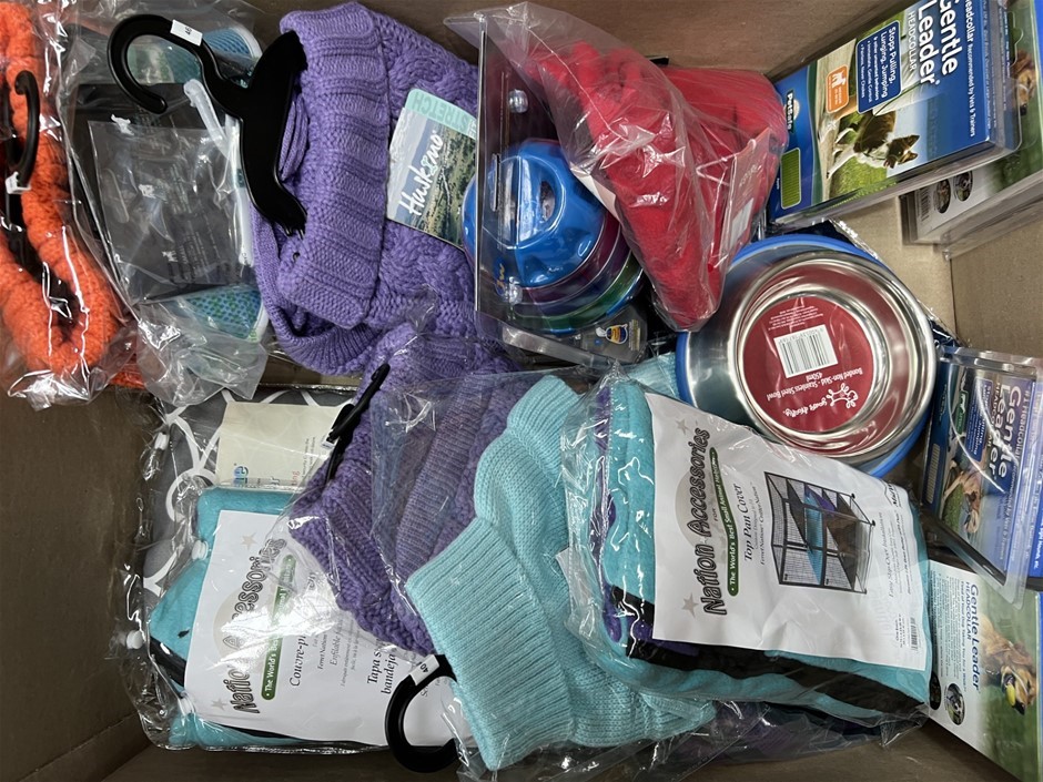 Box of Assorted Dog Products. NB: Photo as is. Some Not in Original Packagi