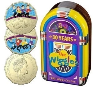 2021 THE WIGGLES 30 YEARS - 30C SCALLOPED COLOURED TWO COIN SET