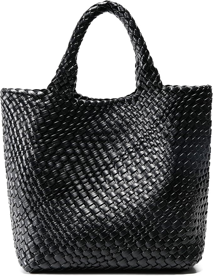 QUEENORIS Woven Bag for Women, Vegan Leather Tote Bag Large Summer Beach Tr