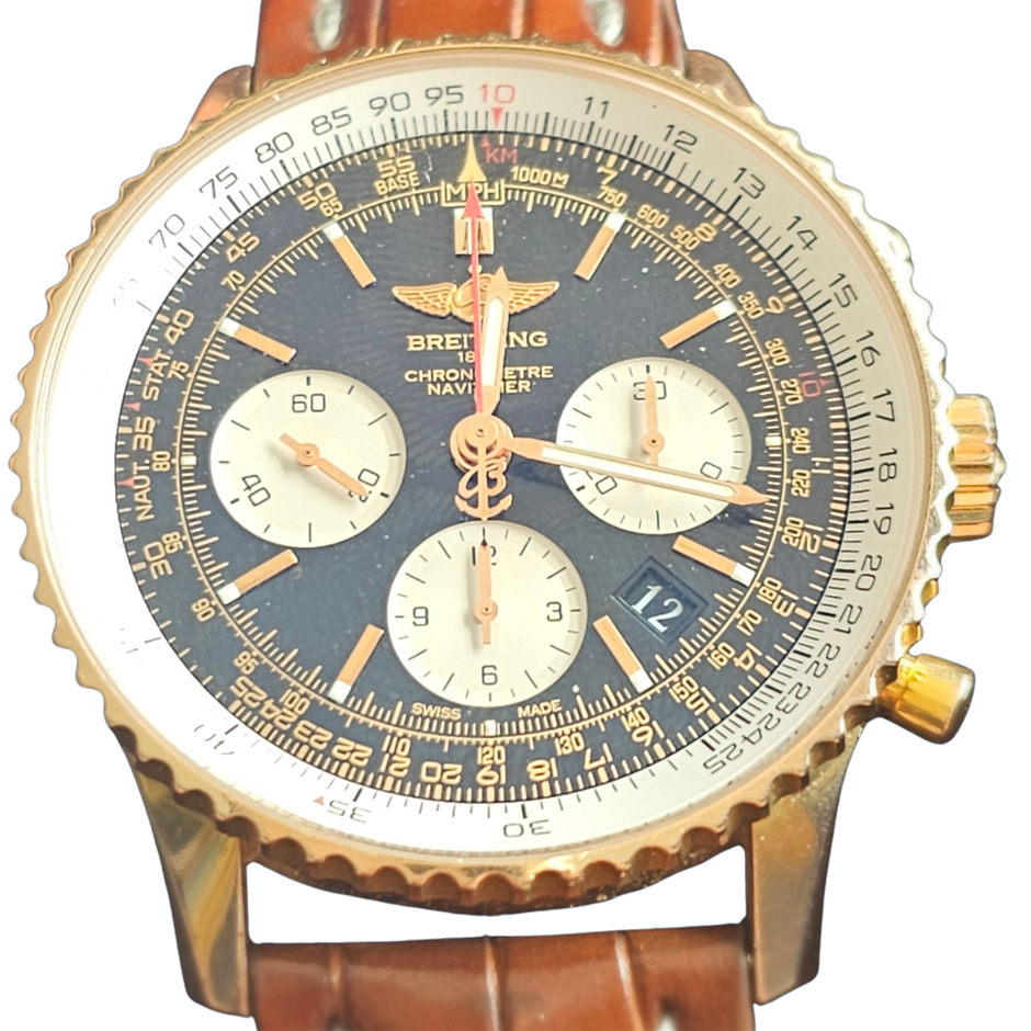 BREITLING NAVITIMER 01 18K ROSE GOLD, BLACK DIAL RB0120 43MM BXP