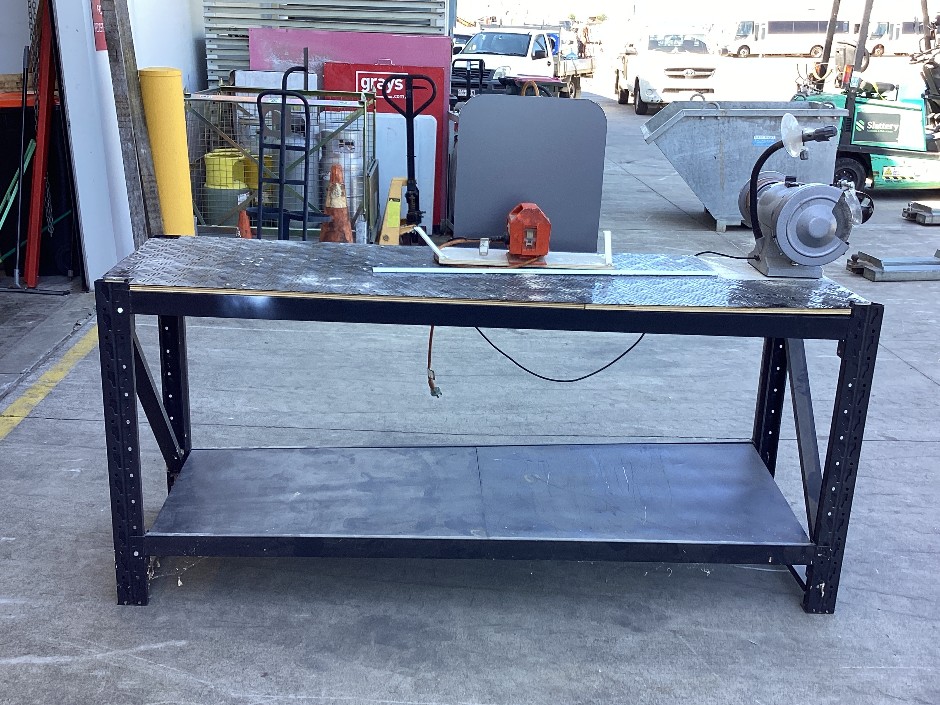 <p>Metal Work Bench With Industrial Bench Grinder</p>