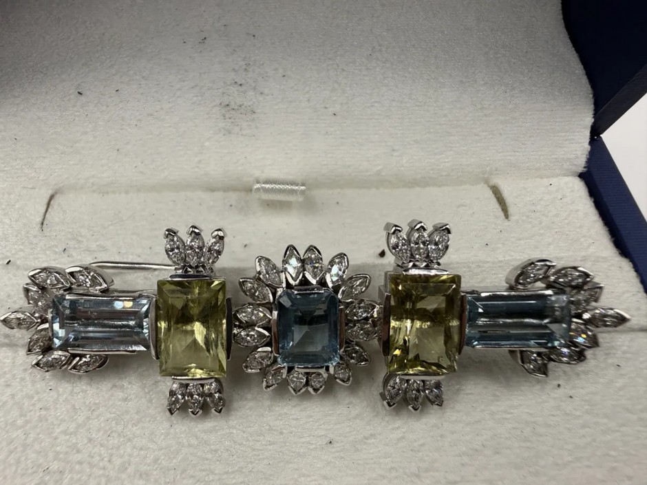 <p>Aquamarine and Diamond Brooch</p>