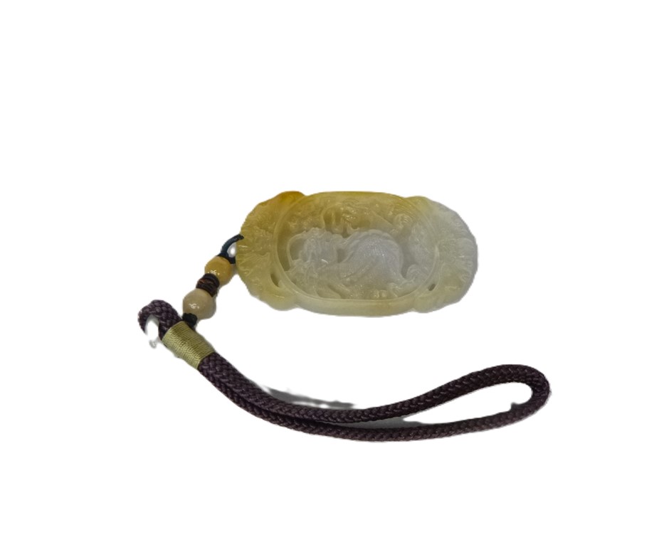 Hand-Carved Natural Yellowish-Brown Dragon Pendant