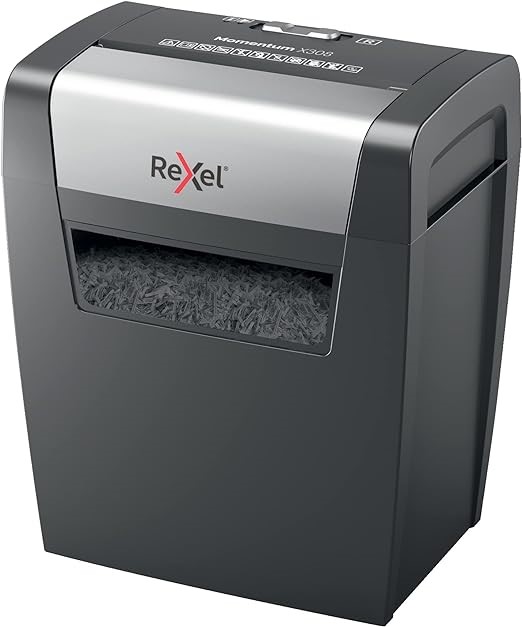 REXEL Momentum X308 Cross Cut Paper Shredder, Shreds 8 Sheets, 15 Litre Bin