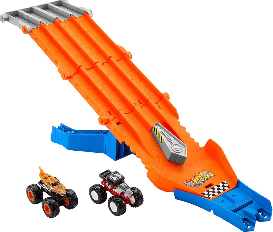 HOT WHEELS Toy Monster Trucks Track Set with 1:64 Scale Mega-Wrex & Tiger S