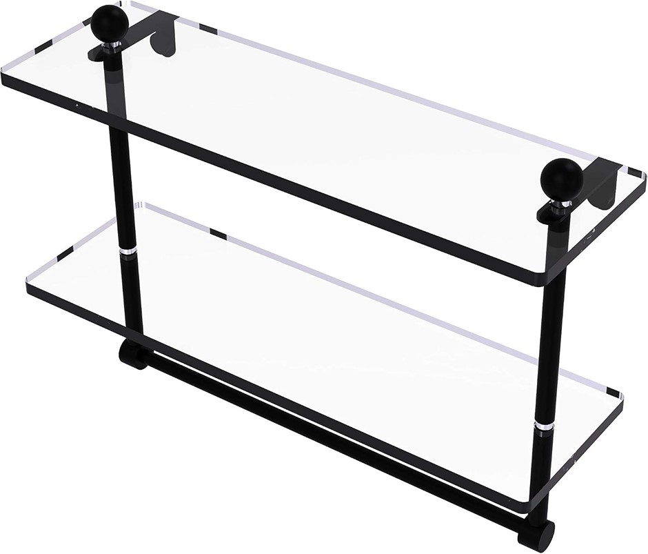 ALLIED BRASS 16 Inch Two Tiered Glass Shelf with Integrated Towel Bar, PR-2