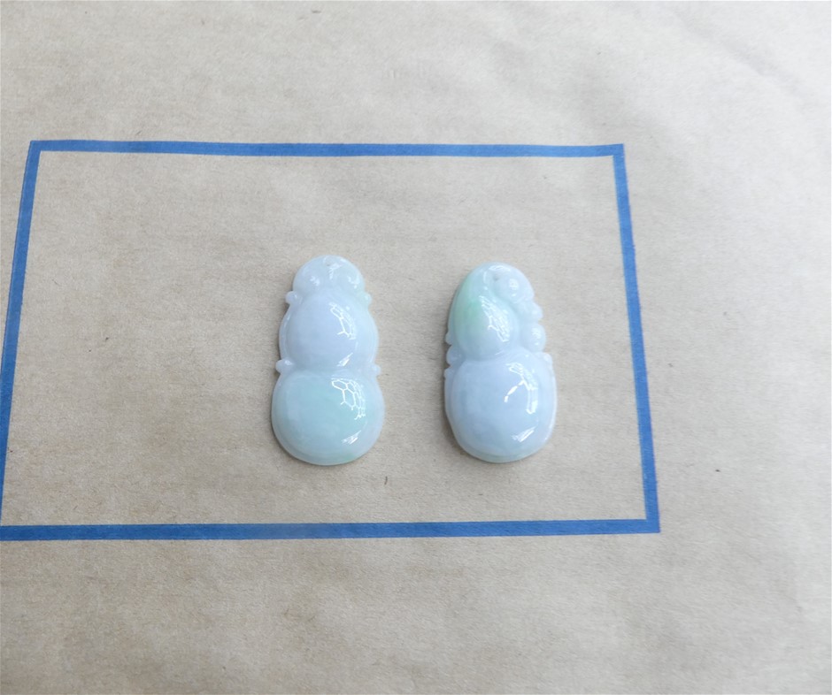 ( 2 Pack ) Icy Translucent Light Green And White Carved Jadeite Pendants