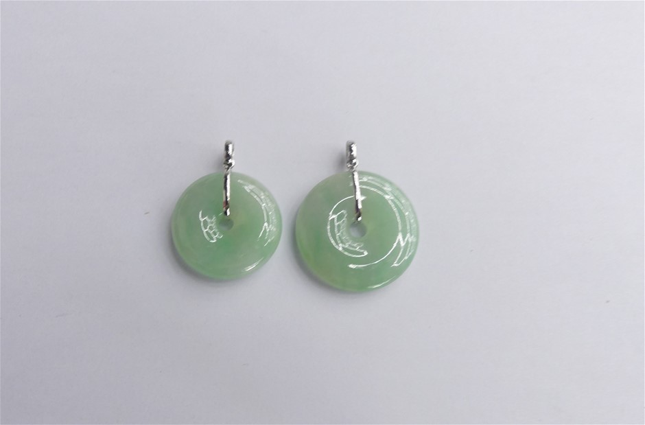 (2 Pack) Assorted Sizes Smooth Light Green Jadeite Donut Pendants