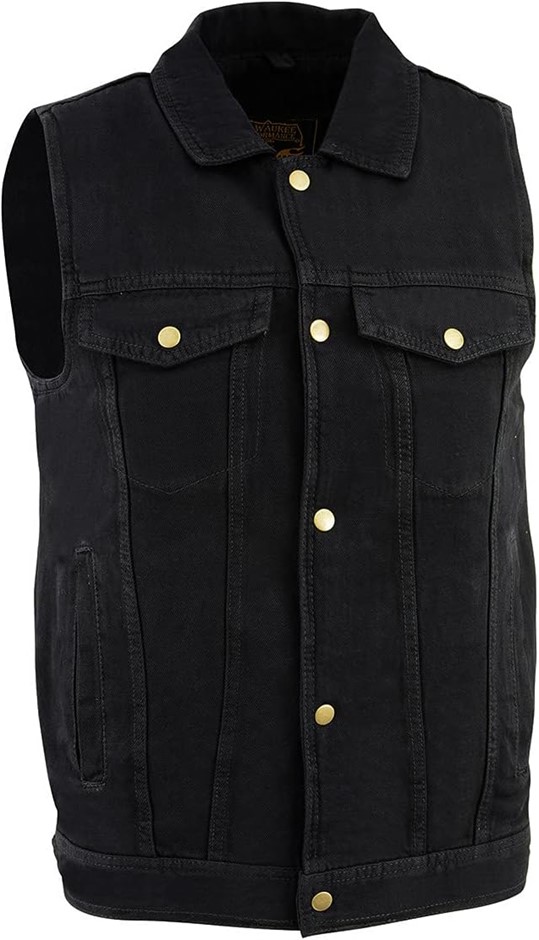 MILWAUKEE Men's Leather Motorcycle Biker Riders Vest, Size 2XL, Black Denim
