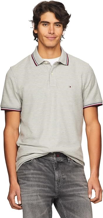 TOMMY HILFIGER Men's Tipped Polo Shirt, Size S, Grey Heather, 78JA019. RRP: