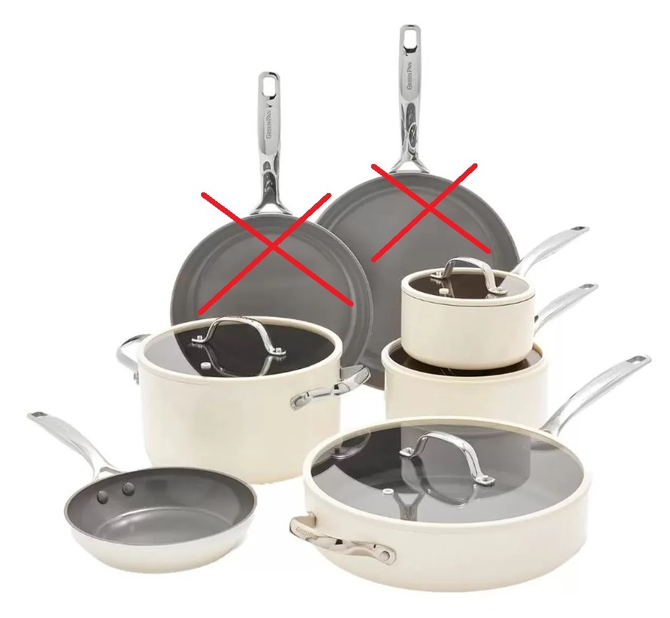 GREENPAN 11pc Eras Ceramic Non Stick Cookware Set, White. NB: Medium pan &
