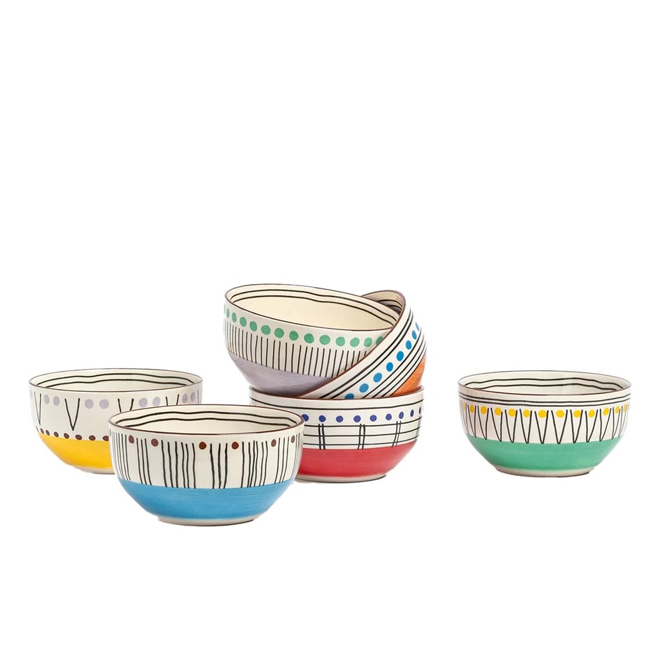 OVER AND BACK 6pc Stardust Stoneware Bowls. NB: 1 x bowl is missing.