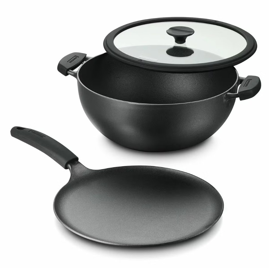 TRAMONTINA Kadai & Tawa Pre-Seasoned Cast Iron 3-Piece Set.