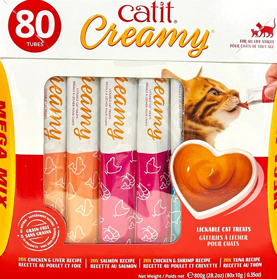 3 x Box of 80pc CATIT Creamy Likable Cat Treats, 800g. N.B: Damaged packagi