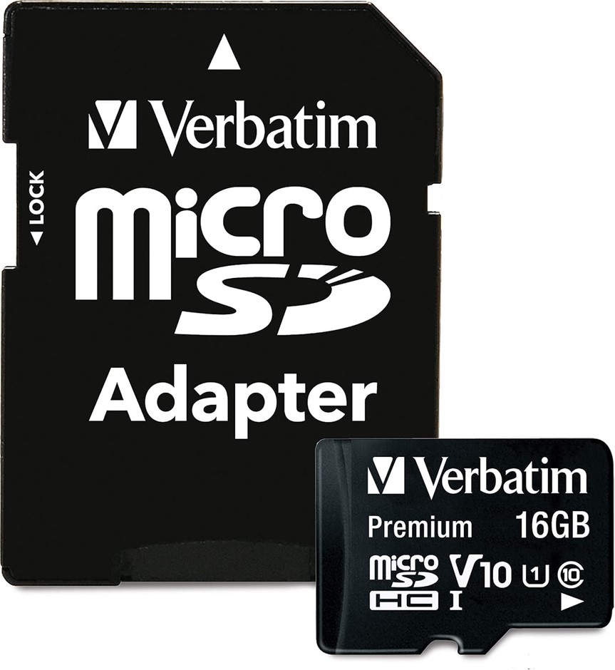 VERBATIM 16GB Premium microSDHC Memory Card with Adapter UHS-I V10 Class 10