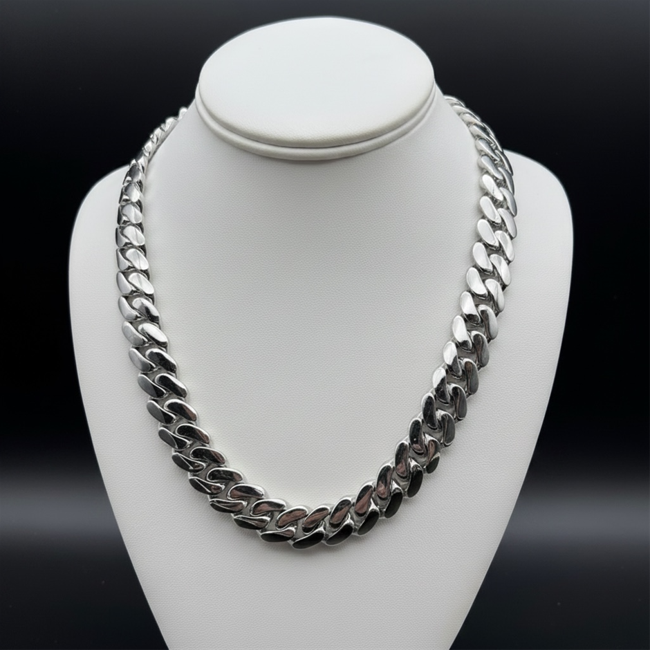 Silver-Filled Cuban Chain Necklace, 19MM Wide - 66cm