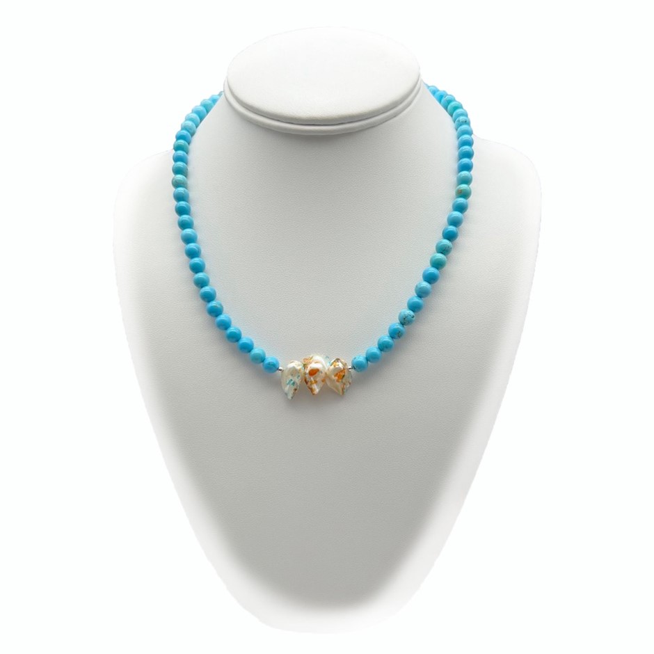 Turquoise Gemstone and Freshwater Blister Pearl Necklace
