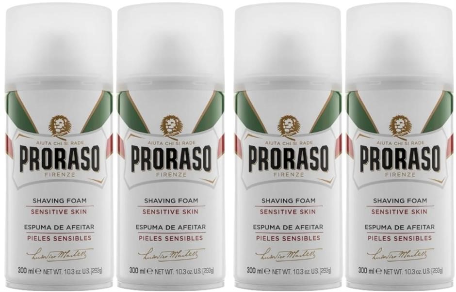 4 x PRORASO Sensitive Skin Anti-Irritation Shaving Foam with Green Tea and