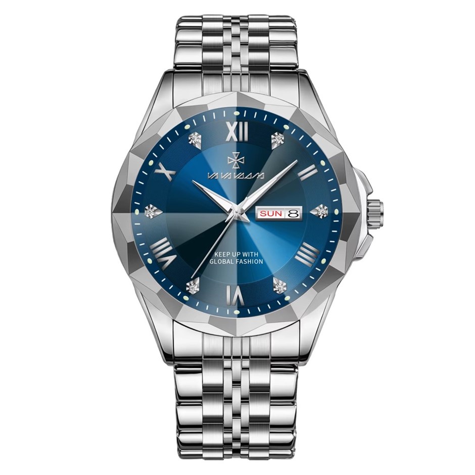 High Quality Simulated Diamond Men's Quartz Watch, Blue