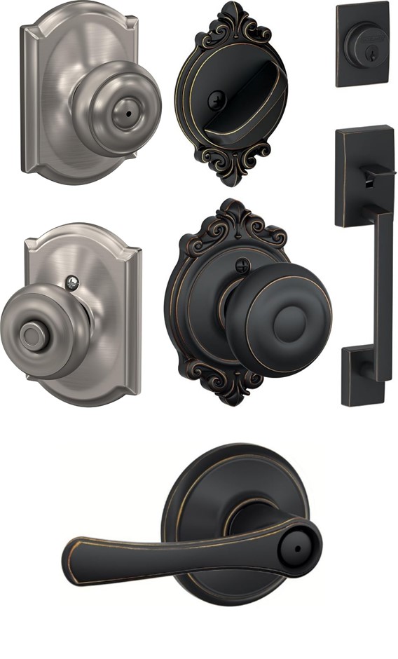 SCHLAGE Door Hardware Bundle – F40 VLA 716 Avila Privacy Lever, Aged Bronze