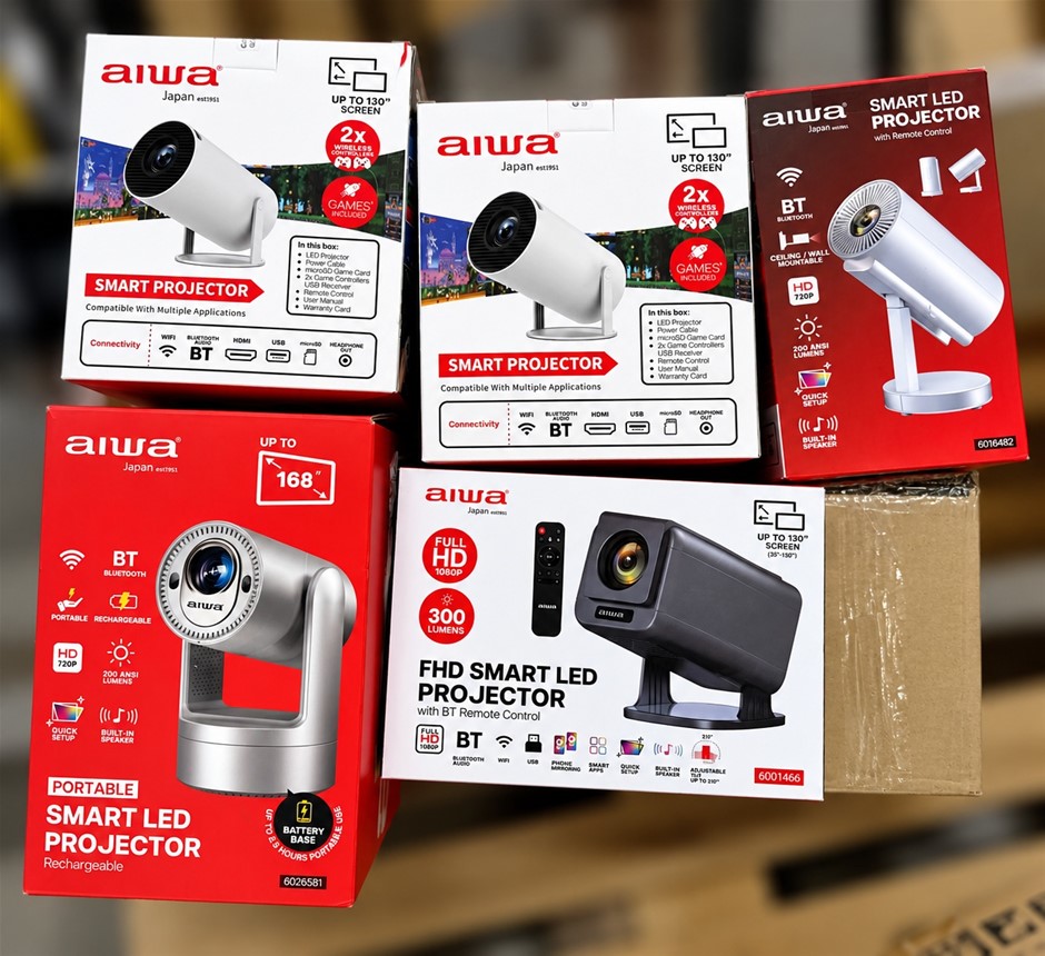 Assorted Aiwa Smart LED Projectors – FHD 1080P & HD 720P, Wi-Fi, Bluetooth