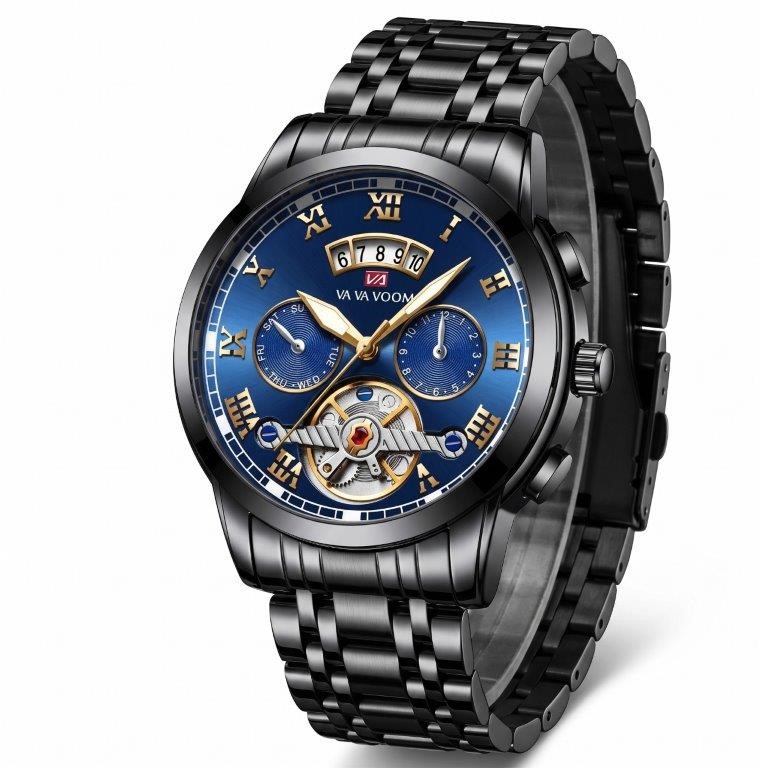 Jewelz Merchants Luxury Men’s Watch – Royal Blue Dial, Black