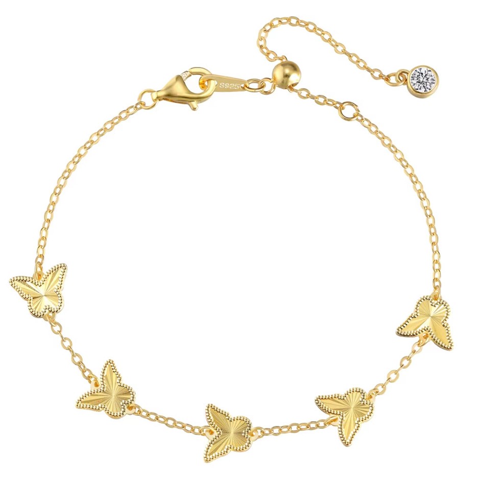 Butterfly with 5A Cubic Zirconia 18K Gold Filled 925 Silver Bracelet