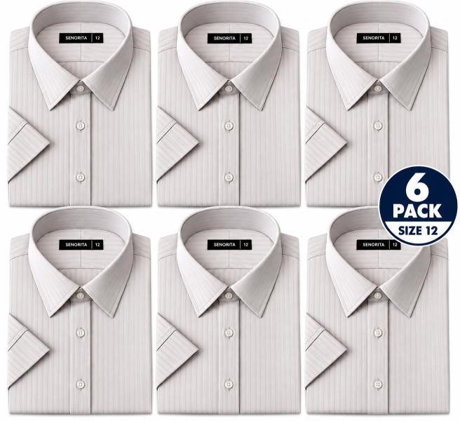 6 PACK Ladies Short Sleeve Business Shirt, Grey, Size 12