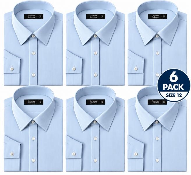 6 PACK Ladies Medium Sleeve Business Shirt, Plain Blue, Size 12