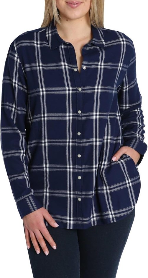JACHS Women's SuperSoft Feel Flannel, Size XL, 65% Viscose, Blue/Navy Plaid