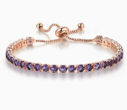 925 Sterling Silver Tennis Bracelet Purple Simulated Diamonds-Adjustable