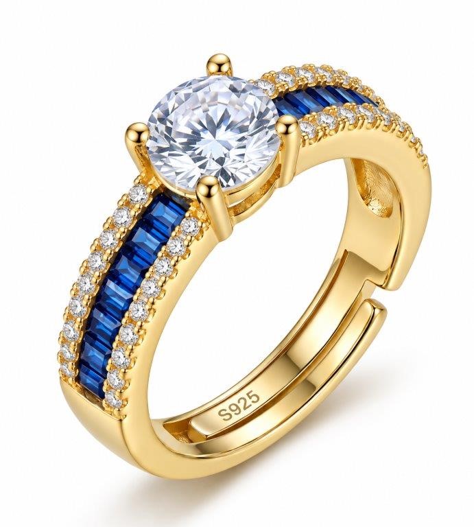 925 Sterling Silver Blue And White Ring Simulated Diamonds