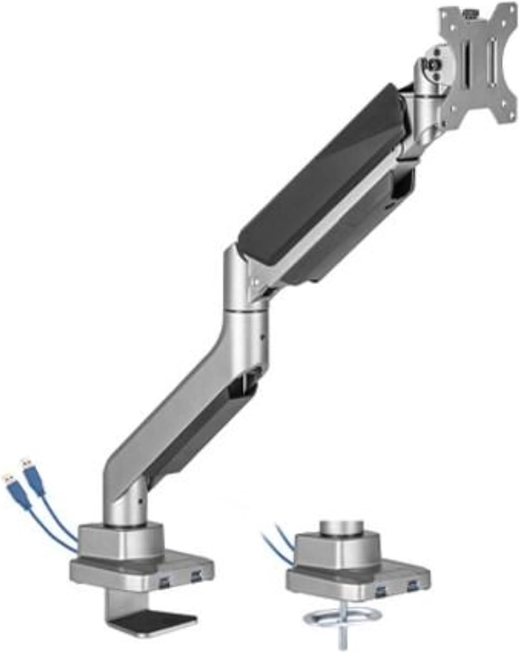 BRATECK Economy Heavy-Duty Gas Spring Single Arm with USD3.1 Ports for 17 t