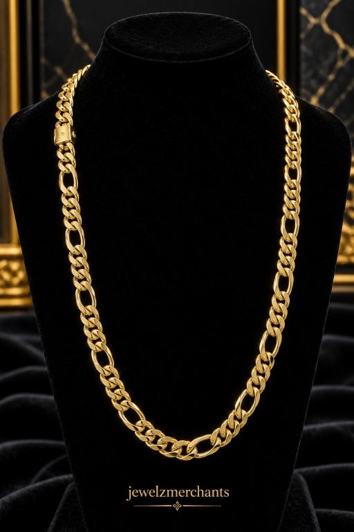18KGF/Italy Stamped Yellow Gold Bonded Figaro Chain -60cm-5mm-Bonus Gift