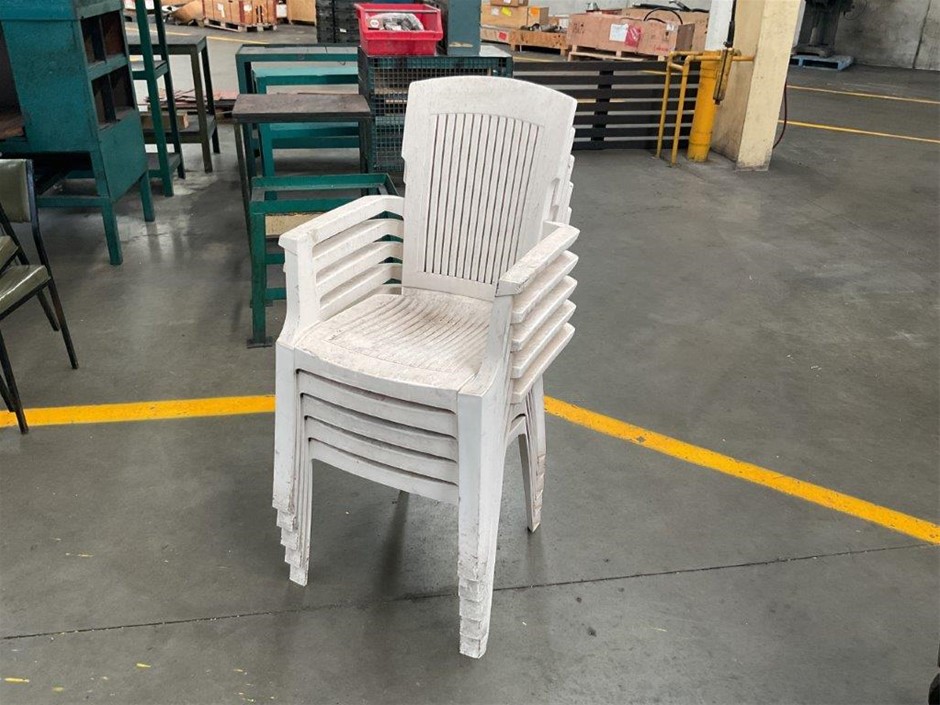 Set of White Plastic Outdoor Chairs