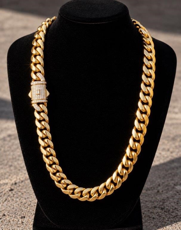 14K-Stamped Yellow Gold Bonded Cuban Chain -60cm-12mm-Bonus Gift