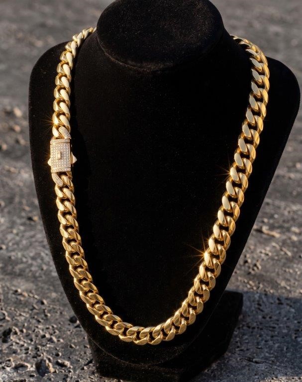 14K-Stamped Yellow Gold Bonded Cuban Chain -60cm-10mm-Bonus Gift