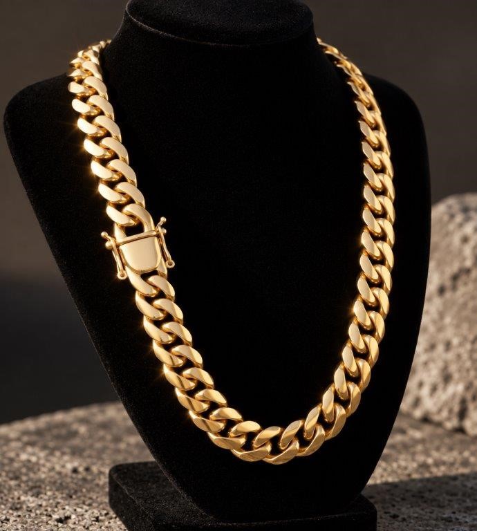 18K-Stamped Yellow Gold Bonded Cuban Chain -60cm-15mm-Bonus Gift