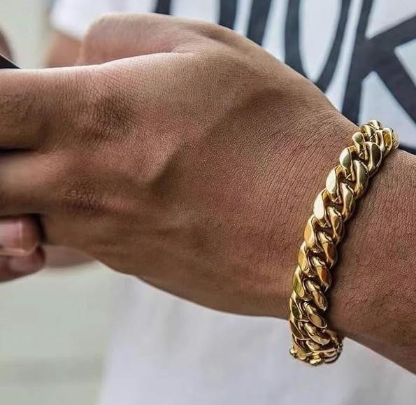 18K-Stamped Yellow Gold Bonded Cuban Bracelet -19cm-10mm-Bonus Gift