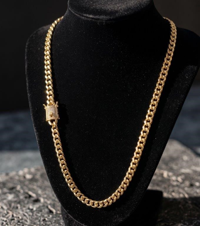 14K-Stamped Yellow Gold Bonded Cuban Bracelet -17.5cm-10mm-Bonus Gift