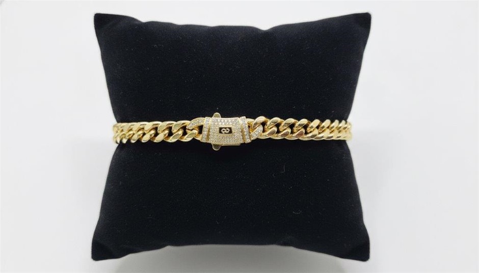 14K-Stamped Yellow Gold Bonded Cuban Bracelet -22cm-8mm-Bonus Gift