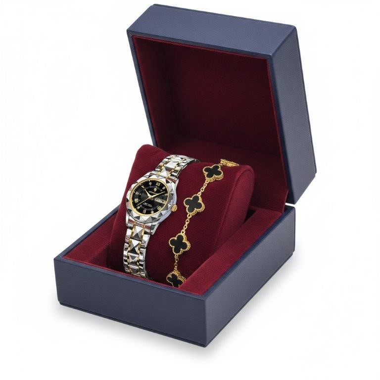 Women's Luxury Watch & Bracelet Gift – 925 Sterling Silver, 18K Yellow Gold