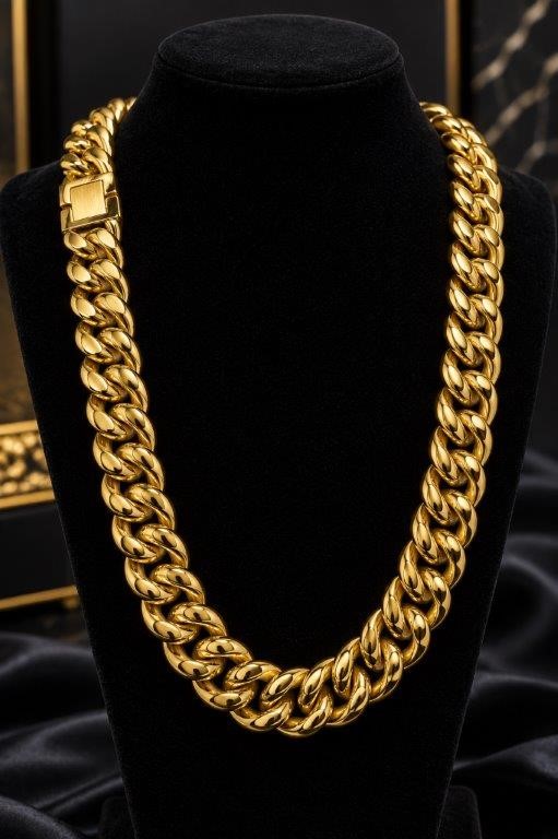 Men’s Luxury Miami Cuban Chain -PVD Gold Plated Stainless Steel-60cm