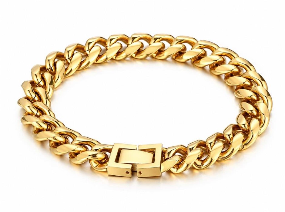 Men’s Luxury Miami Cuban Bracelet -PVD Gold Plated Stainless Steel-20cm