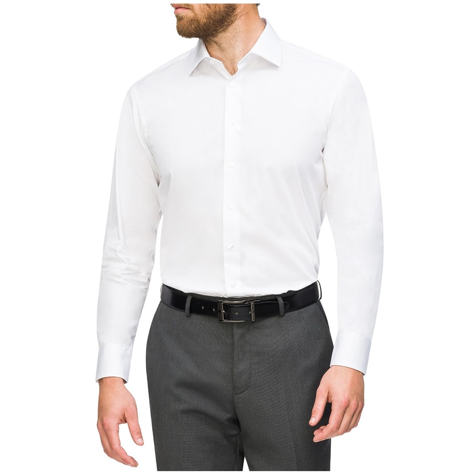 CALVIN KLEIN Men's Slim Fit Shirt, Size 41/92, 60% Cotton, White (BWHT), CO