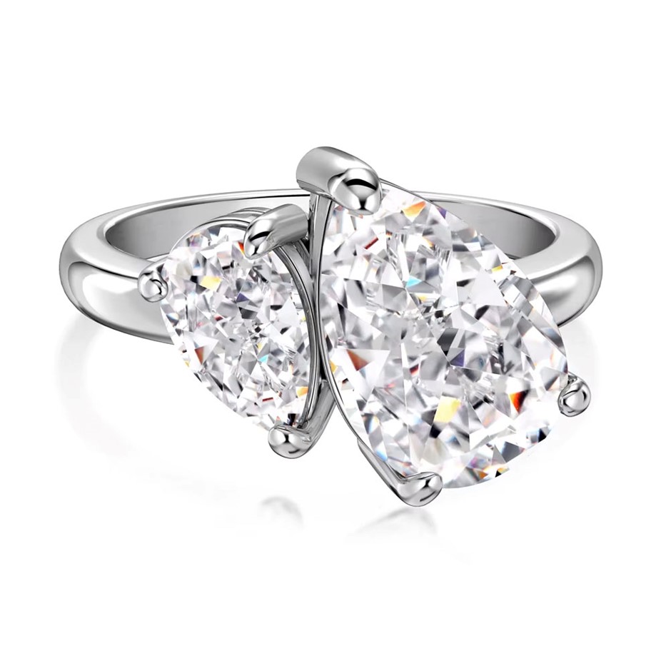 3ct Pear 8A Cubic Zirconia 925 Sterling Silver Ring - Size 8