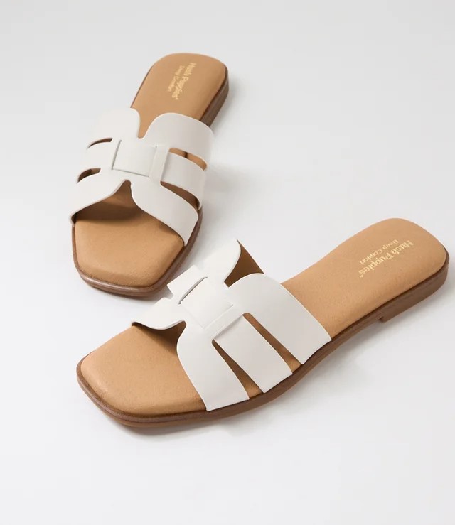 HUSH PUPPIES Women's Isa Leather Slides UK5.5/US8, White, 300678. RRP: $139