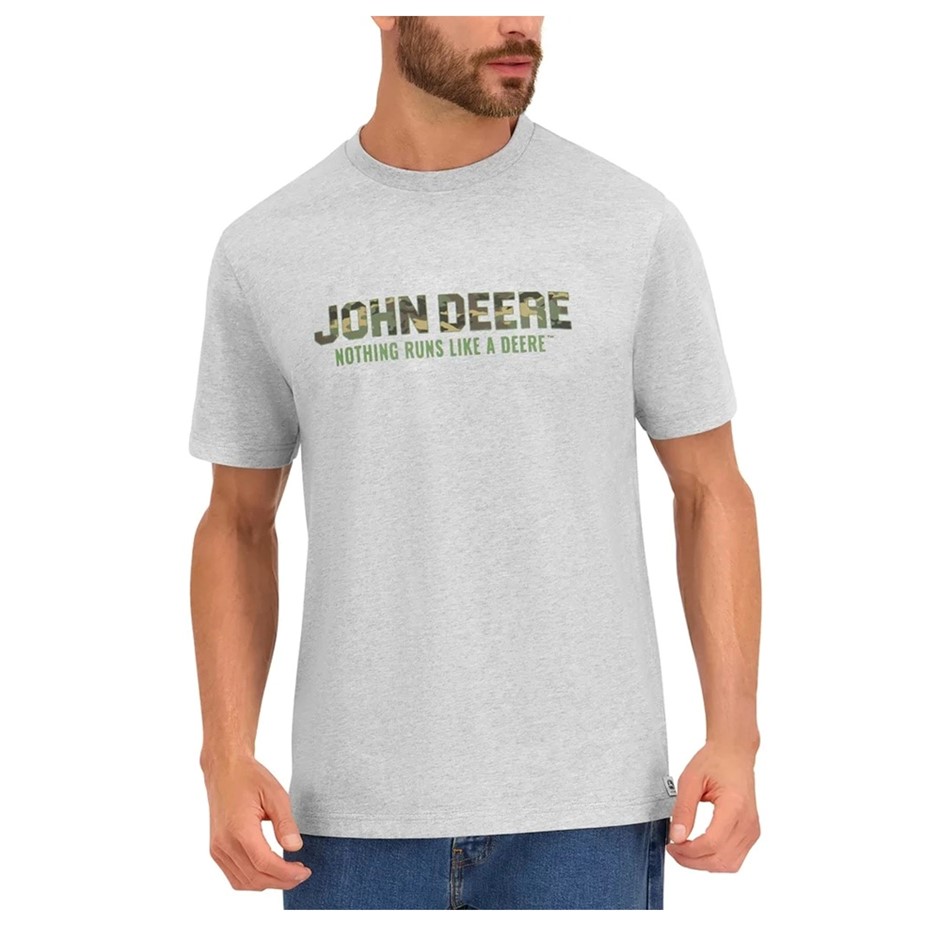 JOHN DEERE Men's Tee, Size M, 100% Cotton, Light Grey. Buyers Note - Disco